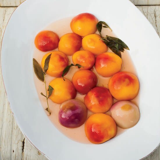 Poached Peaches with Baked Ricotta