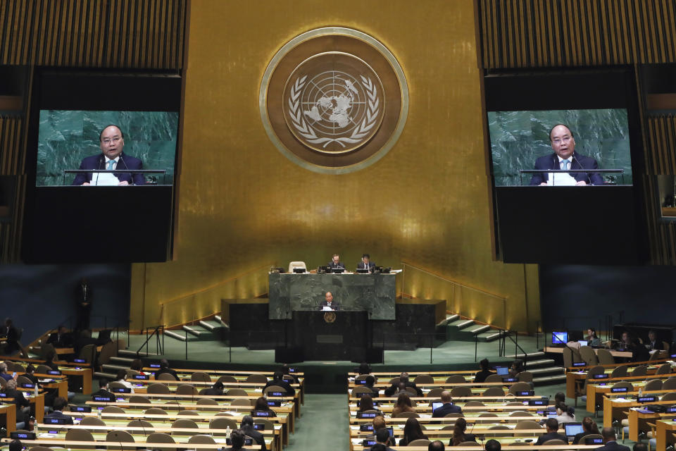 Vietnam Prime Minister Nguyen Xuan Phuc addresses the 73rd session of the United Nations General Assembly, at U.N. headquarters, Thursday, Sept. 27, 2018. (AP Photo/Richard Drew)