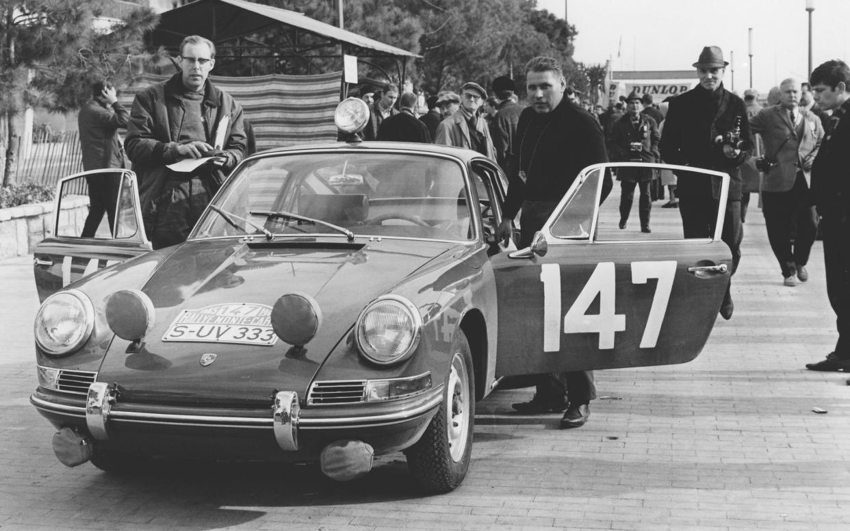 Linge, right, with his co-driver Peter Falk during the 1965 Monte Carlo Rally