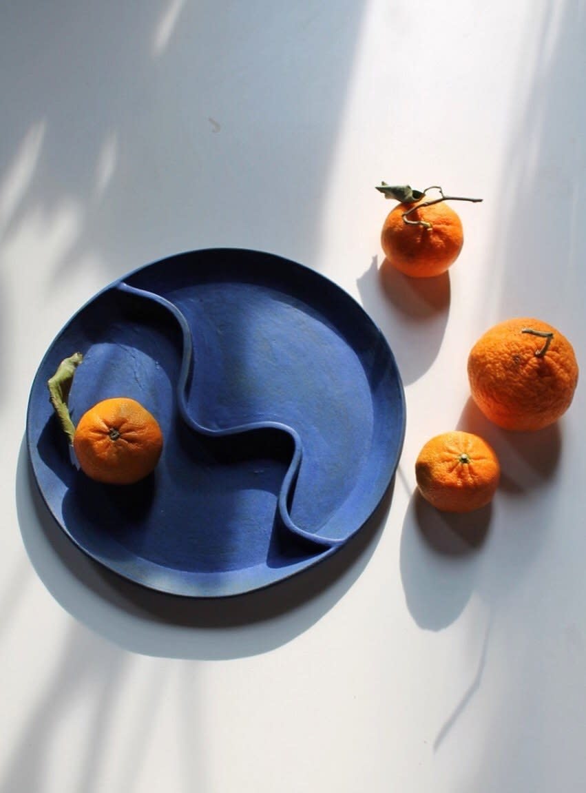 SHOP NOW: Round Sectional Wave Tray in Blue by Gabrielle Silverlight, $89, etsy.com