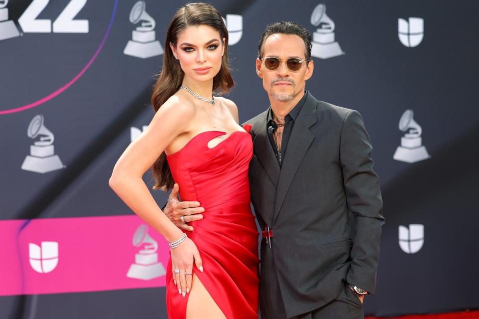 Nadia Ferreira (L) and Marc Anthony at the 23rd Annual Latin Grammy Awards held at the Michelob Ultra Arena on November 17, 2022 in Las Vegas, Nevada.