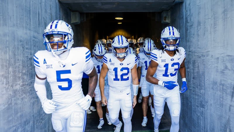 BYU players walk out of the tunnel prior to their game against Baylor on September 28, 2024 in Waco, Texas.