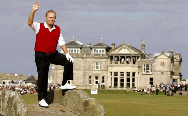 Jack Nicklaus on the St Andrews' Swilcan Bridge