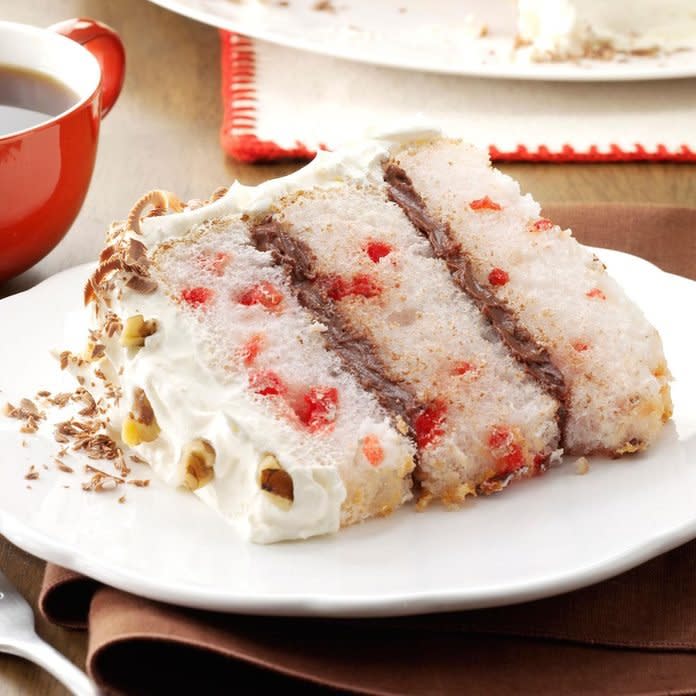 Chocolate-Filled Cherry Angel Cake