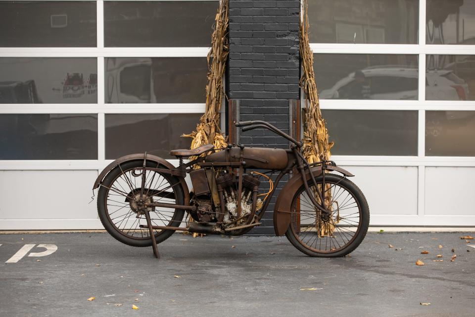 A 1919 Indian Military Twin that will be auctioned off as part of Mike Wolfe's As Found collection.