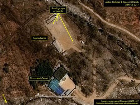 North Korea’s Punggye-ri Nuclear Test Site is seen in commercial satellite imagery taken April 12, 2017. Image includes material Pleiades (c) CNES 2017. Distribution Airbus DS/Spot Image, all rights reserved. Courtesy Airbus Defense & Space and 38 North/Handout via REUTERS