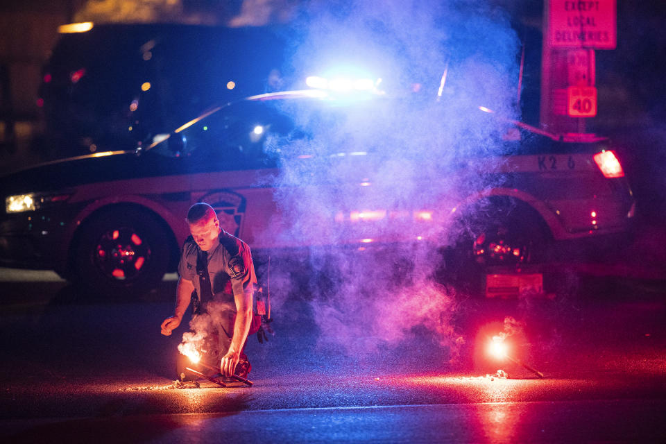 Pennsylvania State Police block Creek Road in Chadds Ford, Pa. after a possible sighting as the search continues on Tuesday, Sept. 5, 2023 for Danelo Cavalcante who escaped from Chester County Prison. The State Police set up a 3-mile perimeter after the sighting of the escapee. (Charles Fox/The Philadelphia Inquirer via AP)