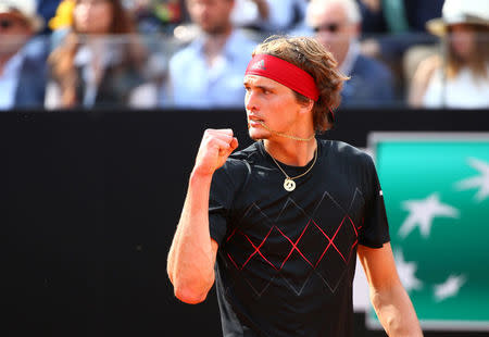 Tennis - ATP World Tour Masters 1000 - Italian Open - Foro Italico, Rome, Italy - May 20, 2018 Germany's Alexander Zverev celebrates during the final against Spain's Rafael Nadal REUTERS/Tony Gentile