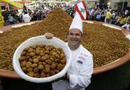 The term moreish may have been coined to describe falafel, which can never be consumed in small quantities. Anyone wishing to put themselves to the test could attempt to eat this portion served up by Lebanese chef Ramzi Choueiry, which weighed in at 11,400 lbs (173 kg). "Getty Images"