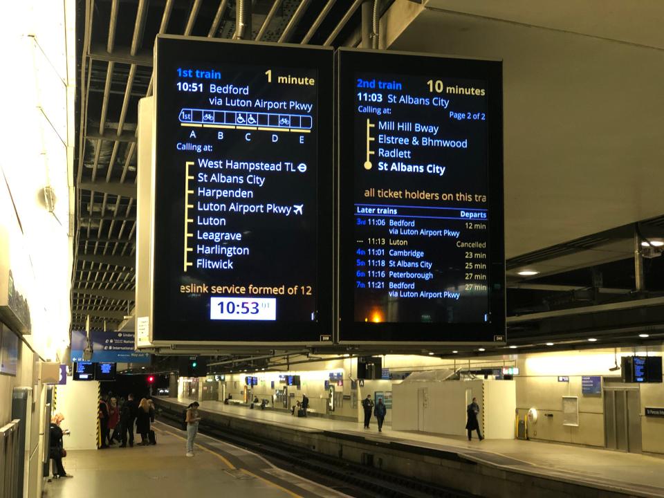 Late notice: destination screen at London St Pancras International (Simon Calder)