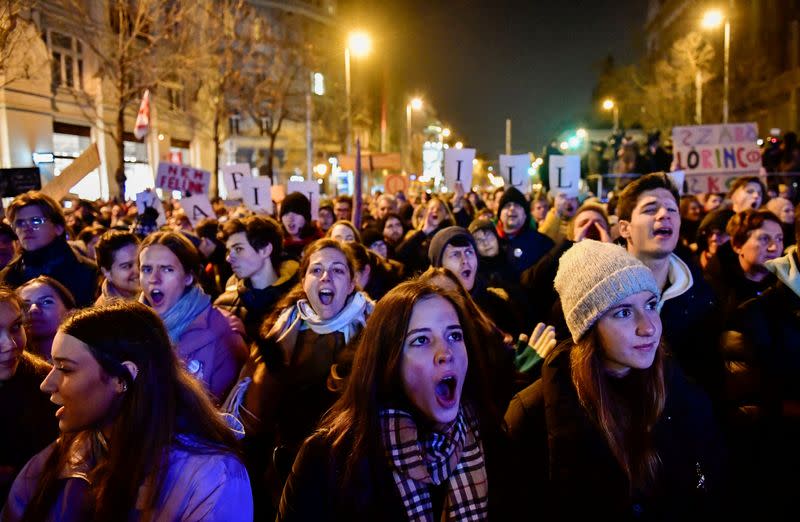 Hungarians protest demanding higher wages for teachers and against dismissals, in Budapest