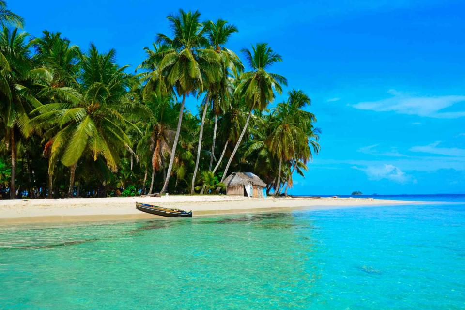 <p>SimonDannhauer/Getty Images</p> San Blas island in Panama offers white sand beaches and crystal blue waters.