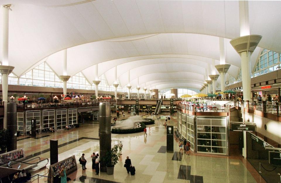 A new ranking reveals the 10 absolute worst airports in the US for connecting flights — with Denver International Airport (pictured here) placing first. Getty Images