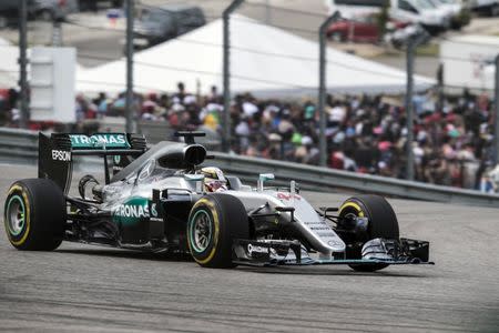 Oct 23, 2016; Austin, TX, USA; Mercedes driver Lewis Hamilton (44) of Great Britain drives during the United States Grand Prix at the Circuit of the Americas. Mandatory Credit: Jerome Miron-USA TODAY Sports