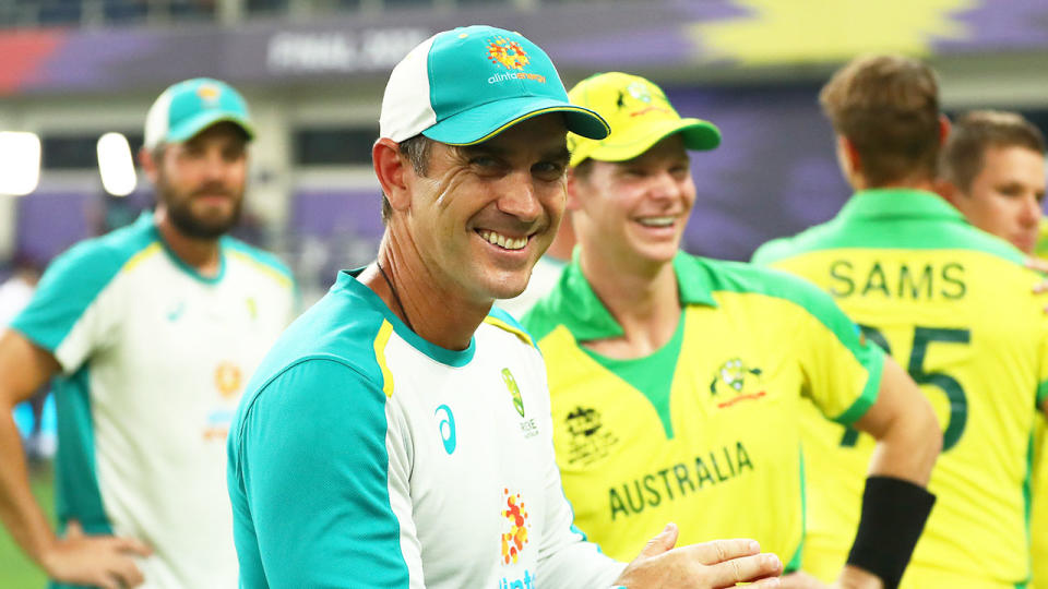 Coach Justin Langer helped guide Australia to its fist T20 men&#39;s World Cup title. Pic: Getty
