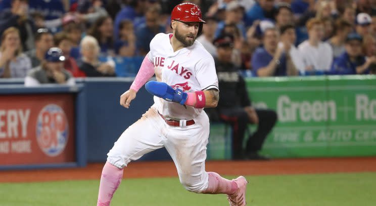 Blue Jays centre fielder Kevin Pillar was the walk-off hero on Mother’s Day in Toronto. ( Tom Szczerbowski/Getty)