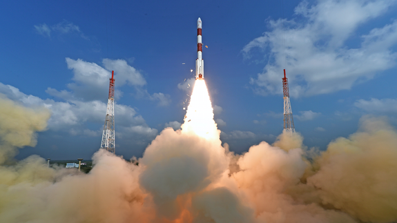 The launch of the PSLV rocket.