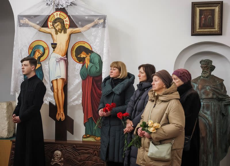 A memorial service for Andrew Bagshaw, one of the two British volunteers killed in eastern Ukraine in Kyiv