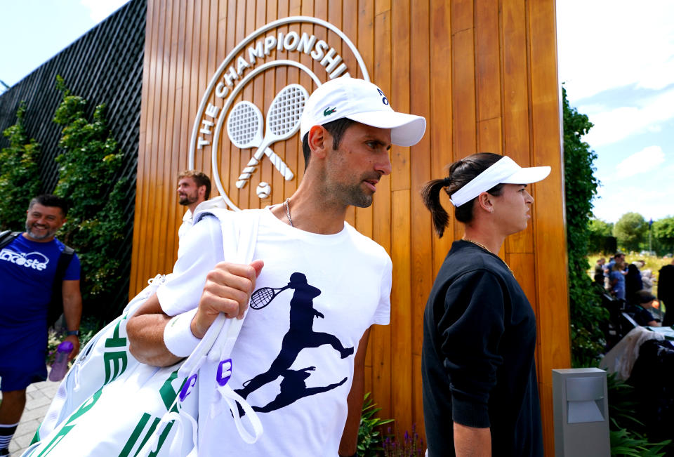 Novak Djokovic (pictured) makes his way to a practice session ahead of the 2022 Wimbledon Championship.