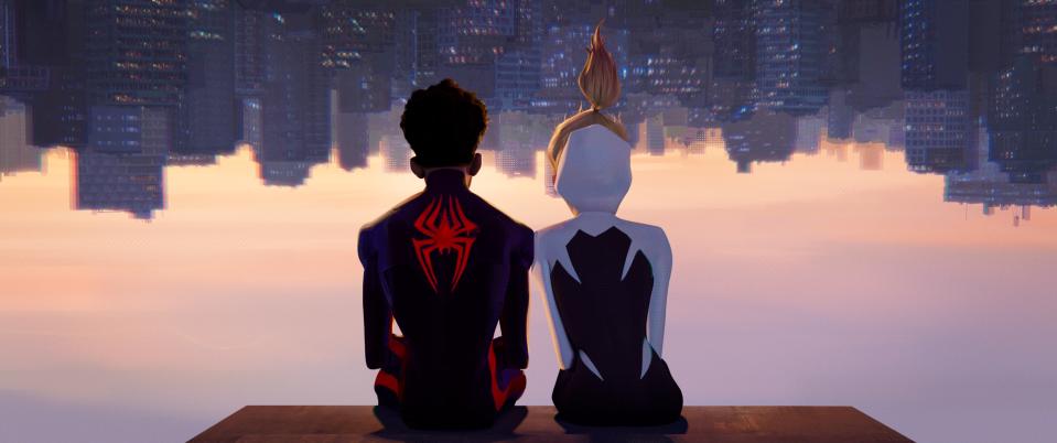 Spider-Man (Shameik Moore) and Spider-Gwen (Hailee Steinfeld) in Columbia Pictures and Sony Pictures Animation’s SPIDER-MAN: ACROSS THE SPIDER-VERSE.