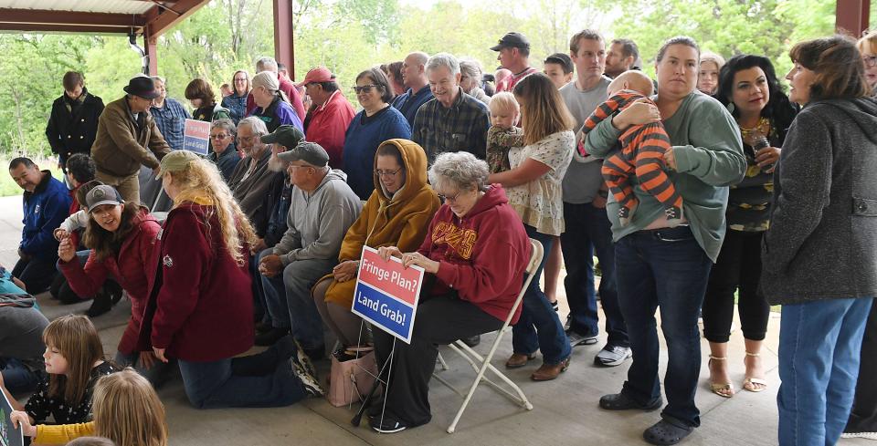 Landowners from southwest Ames and Washington Township gather for a meeting against the City of Ames' Urban Fringe Plan and land rights at Raspberry Hill on 240th St. on Thursday, May 26, 2022, in Ames, Iowa.