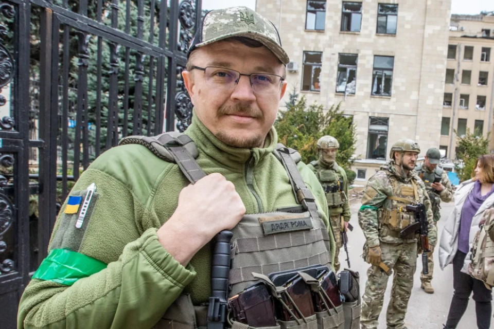 Roman Hryshchenko, commander of the Kharkiv Territorial Defense Brigade, says he is angry with the enemy for the destruction of the city <span class="copyright">Oleksandr Medvedev</span>