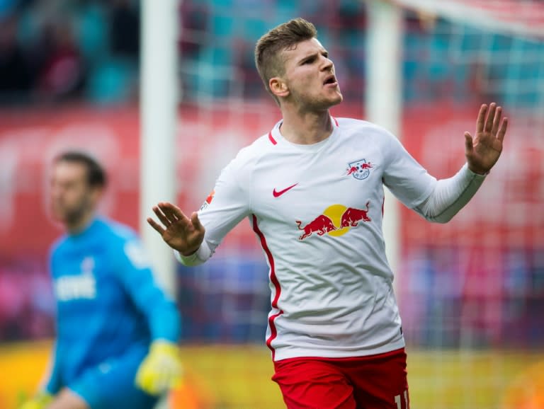 RB Leipzig forward Timo Werner celebrates a goal against FC Cologne on February 25, 2017