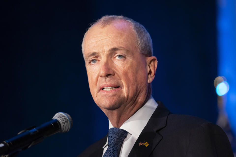 New Jersey Gov. Phil Murphy speaks to supporters during an election night party in Asbury Park, N.J., early Wednesday, Nov. 3, 2021. (AP Photo/Eduardo Munoz Alvarez)