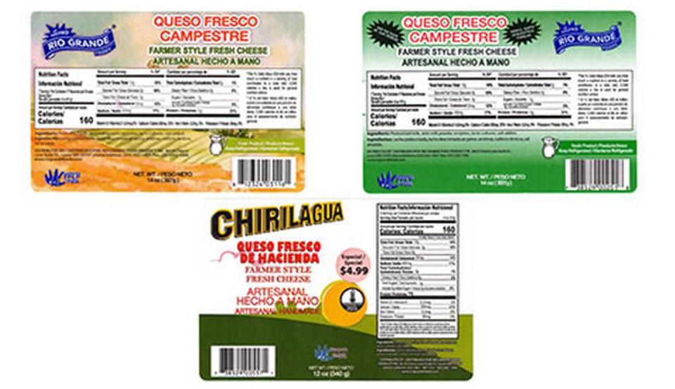 The labels of recalled Rio Grande Queso Fresco Campestre Con Hoja, Campestre Artesanal and Chiralagua Queso de Hacienda