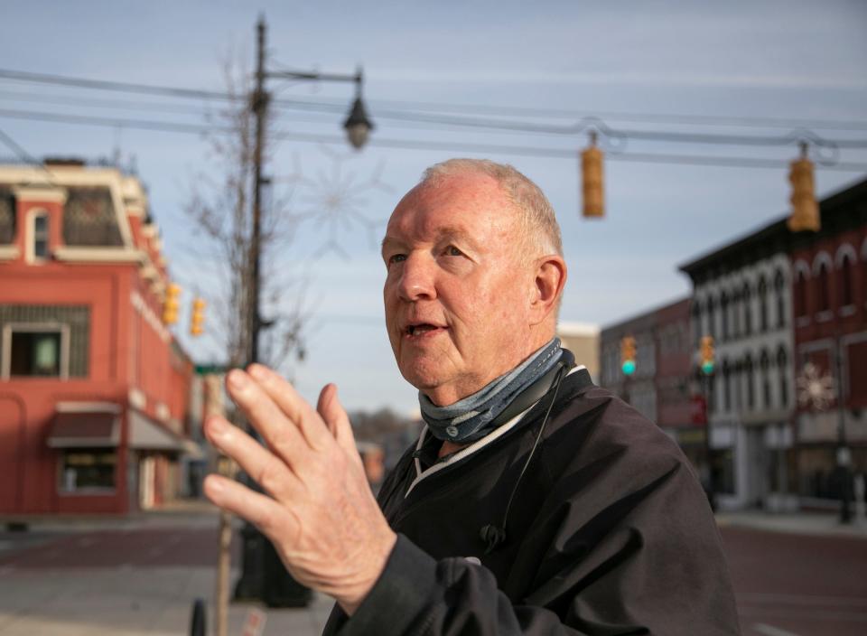 Bill Dobbins, president of Caster Concepts meets with the Free Press to talk about downtown development of Albion Tuesday, Dec. 15, 2020.