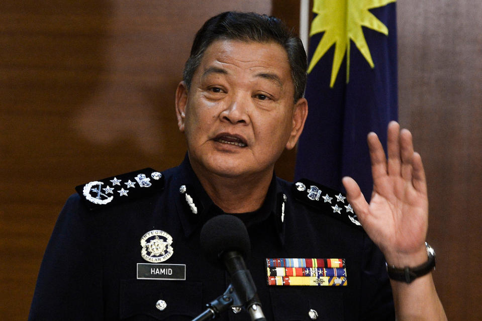 Inspector-General of Police, Tan Sri Abdul Hamid Bador speaks during a press conference at Bukit Aman headquarters July 10,2020. — Picture by Miera Zulyana