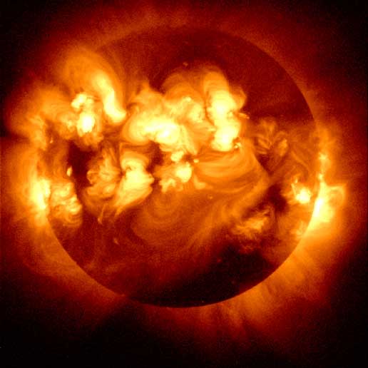 Multiple solar flares on the sun. Credit: <a href="http://www.nasa.gov/connect/chat/solar_chat.html" rel="nofollow noopener" target="_blank" data-ylk="slk:JAXA;elm:context_link;itc:0;sec:content-canvas" class="link ">JAXA</a>