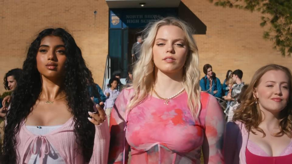 Avantika Vandanapu as Karen Shetty, Reneé Rapp as Regina George, and Bebe Wood as Gretchen Wieners in the 2024 version of "Mean Girls."