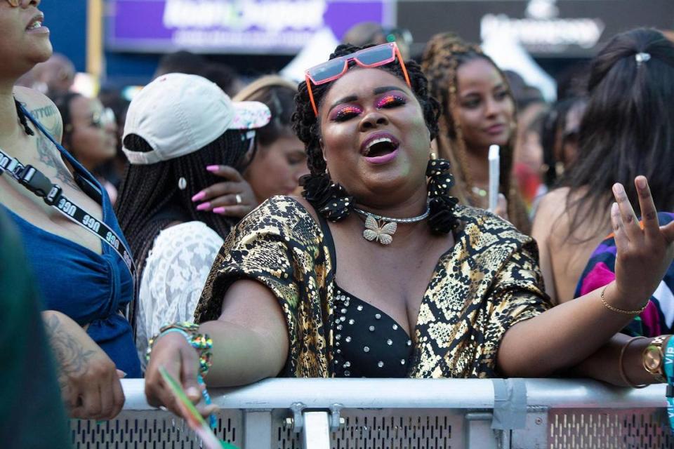 Fans sing along at the inaugural Afro Nation Miami at loanDepot Park in Miami, Florida on Saturday, May 27, 2023.