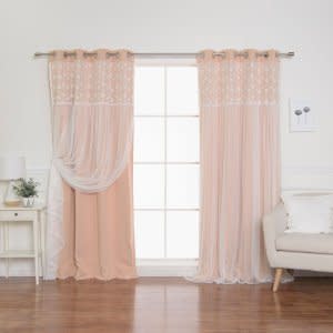 Jacksonburg Lace Overlay Nature/Floral Blackout Thermal Grommet Curtain Panels