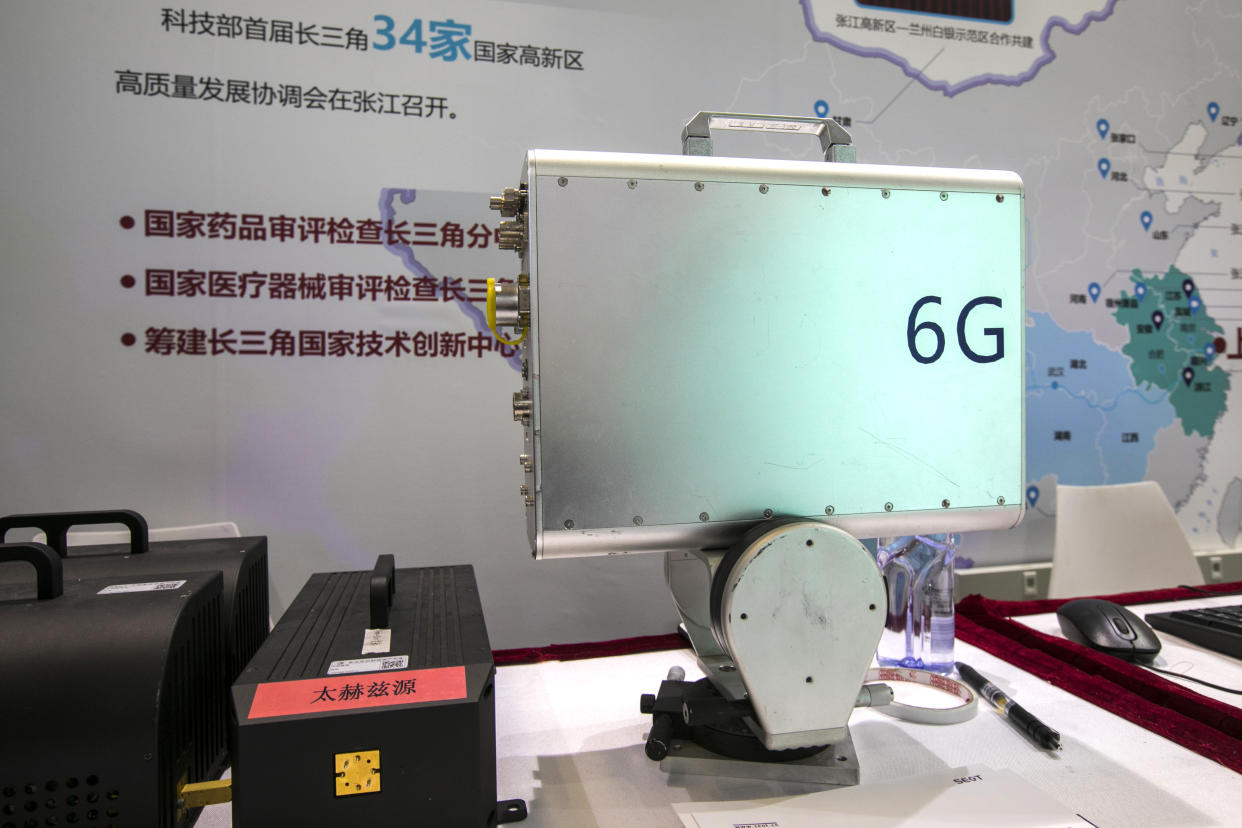 SHANGHAI, CHINA - APRIL 15: A Terahertz (THz) device for 6G wireless communication is on display during the 8th China (Shanghai) International Technology Fair at Shanghai World Expo Exhibition & Convention Center on April 15, 2021 in Shanghai, China. (Photo by VCG/VCG via Getty Images)