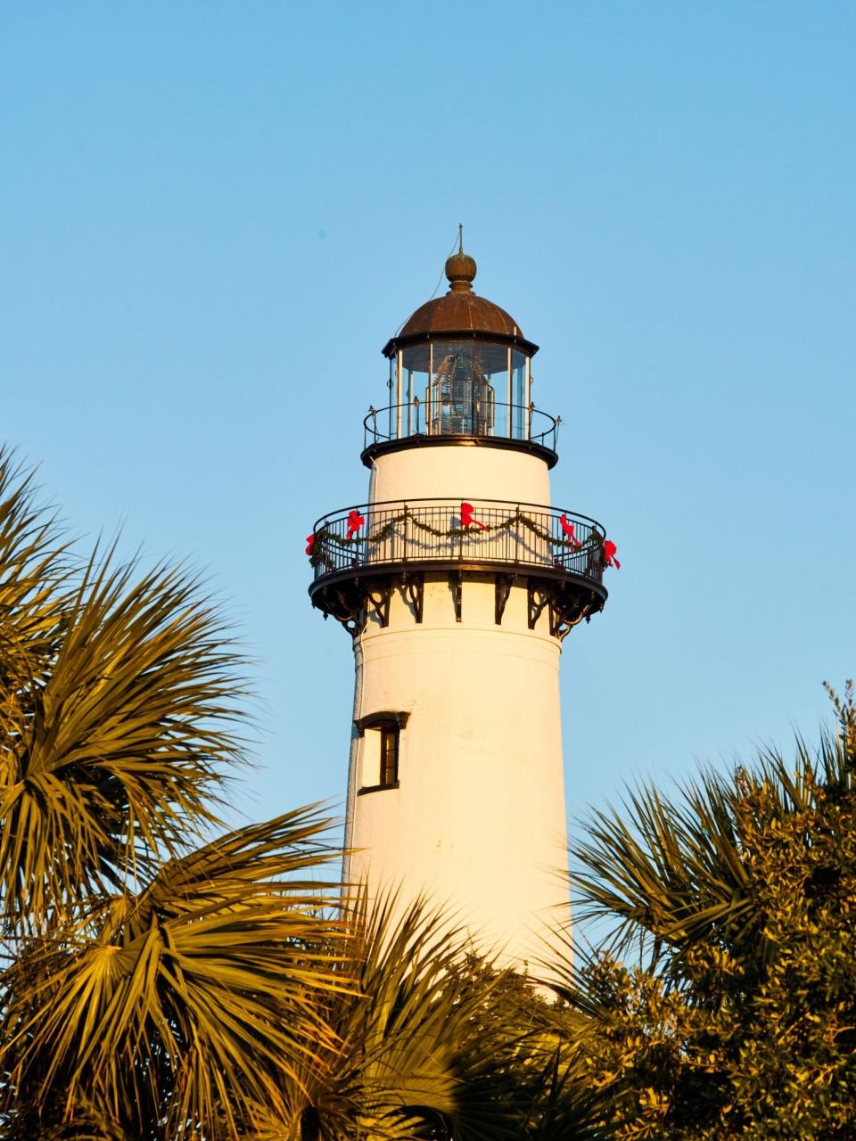 The St. Simons Lighthouse with Christmas Garland