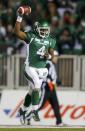 Saskatchewan Roughriders quarterback Darian Durant celebrates a touchdown during the second half of the CFL's 101st Grey Cup championship football game in Regina, Saskatchewan November 24, 2013. REUTERS/Todd Korol (CANADA - Tags: SPORT FOOTBALL)