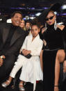 <p>Blue stole the internet on Sunday when footage of her telling her parents to <a rel="nofollow" href="https://www.yahoo.com/lifestyle/things-beyonce-jay-z-blue-ivy-carter-made-headlines-grammys-175235434.html" data-ylk="slk:take their clapping down a notch;elm:context_link;itc:0;sec:content-canvas;outcm:mb_qualified_link;_E:mb_qualified_link;ct:story;" class="link  yahoo-link">take their clapping down a notch</a> went viral. Between that rocking those silver, high-heeled shoes — at 6! — the kid, looking quite comfortable in her prime spot, got a lot of attention. (Photo: Getty Images) </p>