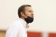 Nebraska NCAA college basketball head coach Fred Hoiberg directs the team's Pro Day workout Tuesday, Oct. 5, 2021, at the Hendricks Training Complex in Lincoln, Neb. (AP Photo/Rebecca S. Gratz)