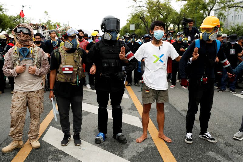 Pro-democracy protesters take part in a mass rally in Bangkok