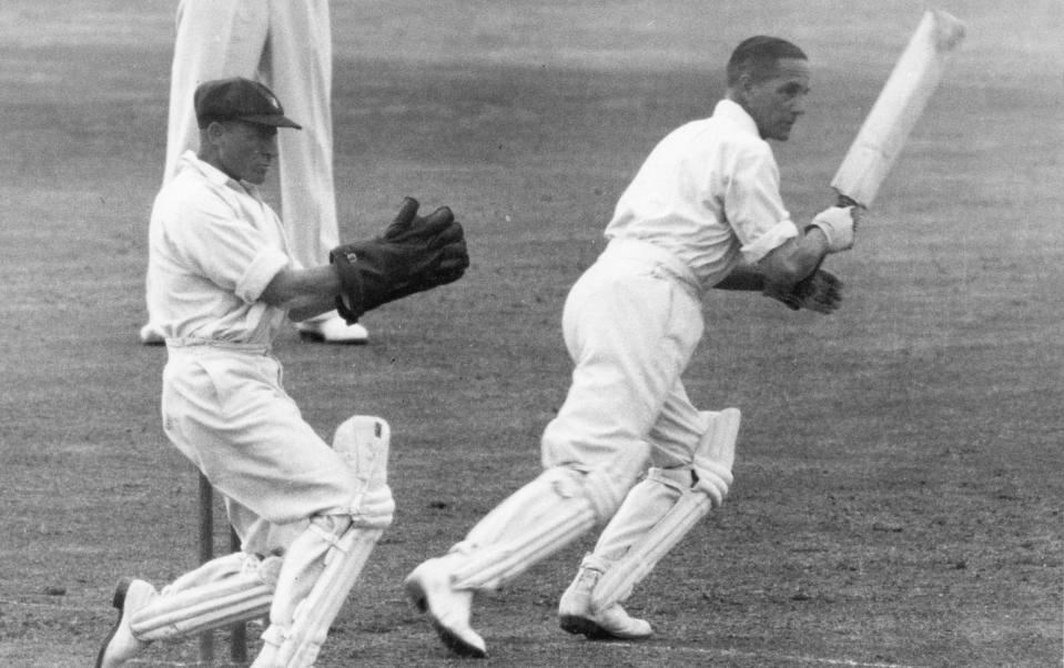 .Herbert Sutcliffe the English cricketer in action on the field. Original Publication: People Disc - HL0165