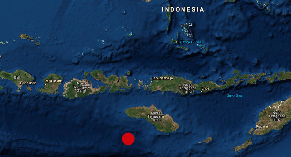 The magnitude 6 quake hit south of the city of Raba, Sumbawa in Indonesia on Tuesday, the US Geological Survey said. Source: Geosciences Australia