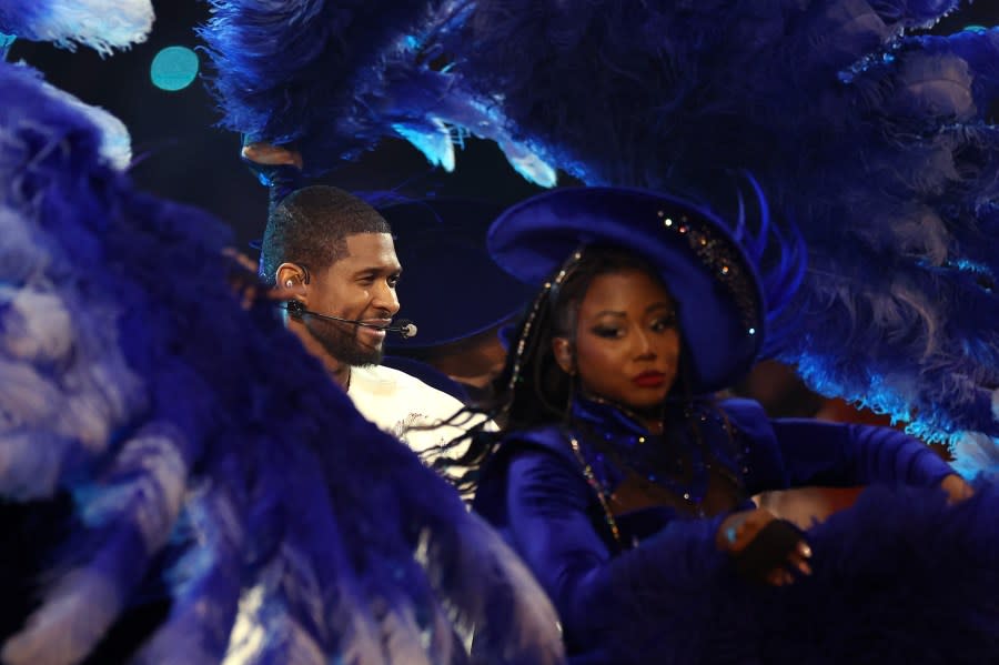 LAS VEGAS, NEVADA – FEBRUARY 11: Usher performs onstage during the Apple Music Super Bowl LVIII Halftime Show at Allegiant Stadium on February 11, 2024 in Las Vegas, Nevada. (Photo by Ezra Shaw/Getty Images)