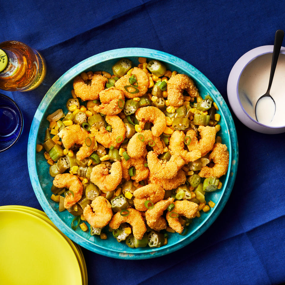 Cornmeal-Crusted Shrimp with Corn & Okra