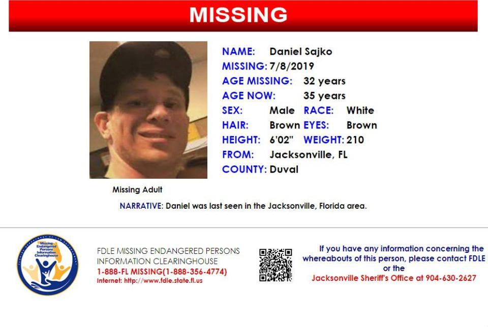 Daniel Sajko was reported missing from Jacksonville on July 8, 2019.