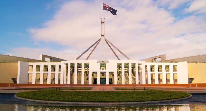 The outside of Parliament House in Canberra. 