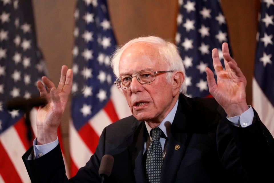 Democratic U.S. presidential candidate Senator Bernie Sanders gives a response to U.S. President Donald Trump's State of the Union address during a campaign event in Manchester, New Hampshire, U.S., February 4, 2020.