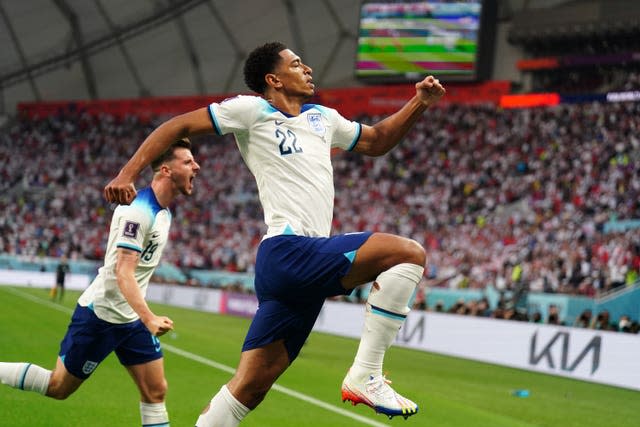 England's Jude Bellingham celebrates his goal against Iran