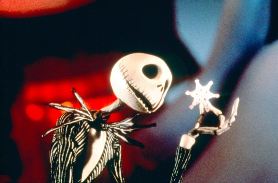 Jack Skellington looks at a snowflake